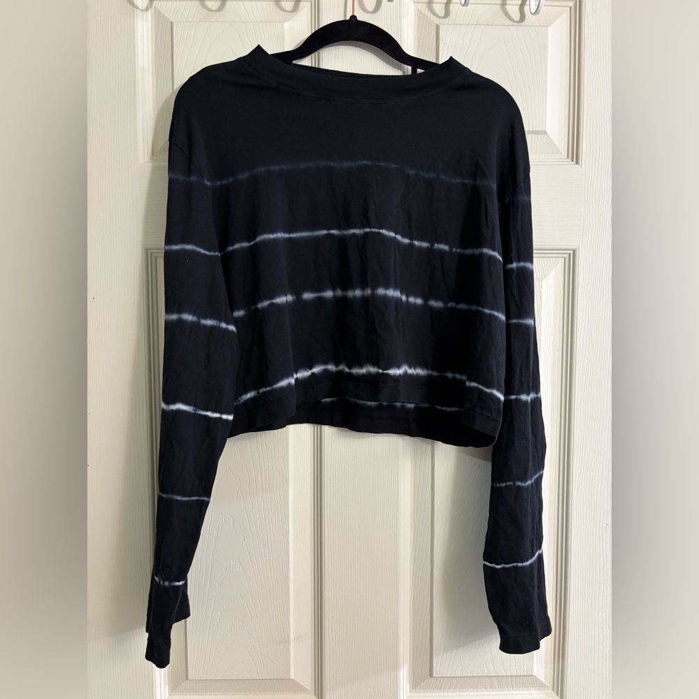 All Saints Black and White Tie-Dye Cropped Long Sleeve Top